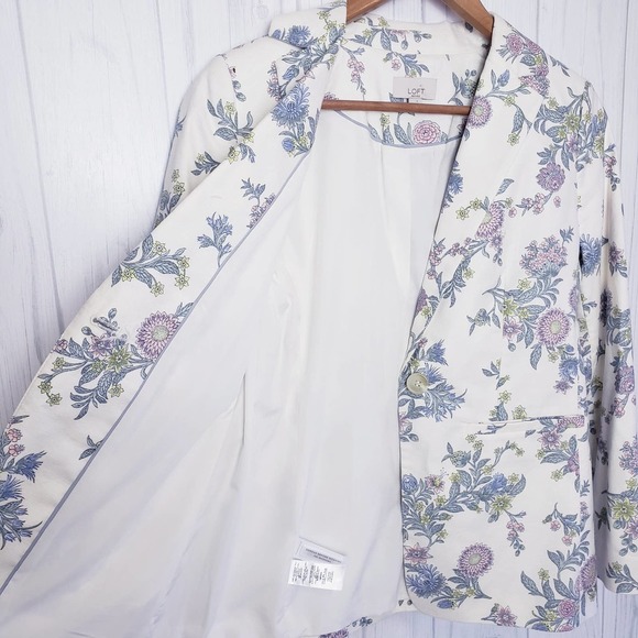 Loft Petites Sz 4P Floral Print Jacket Cotton Blend One Button Collared Workwear - Picture 8 of 12